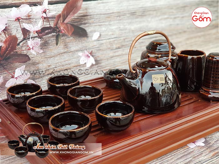 Bộ ấm trà cao cấp kiểu Nhật men nâu đen tuyệt đẹp│Không Gian Gốm