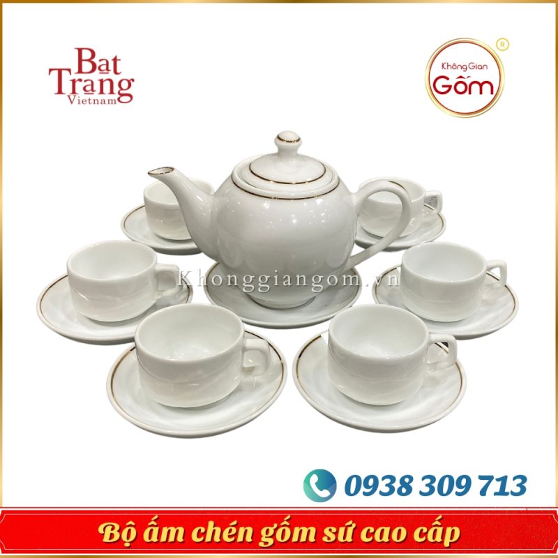 Bộ trà dáng Minh Long chỉ vàng Bát Tràng